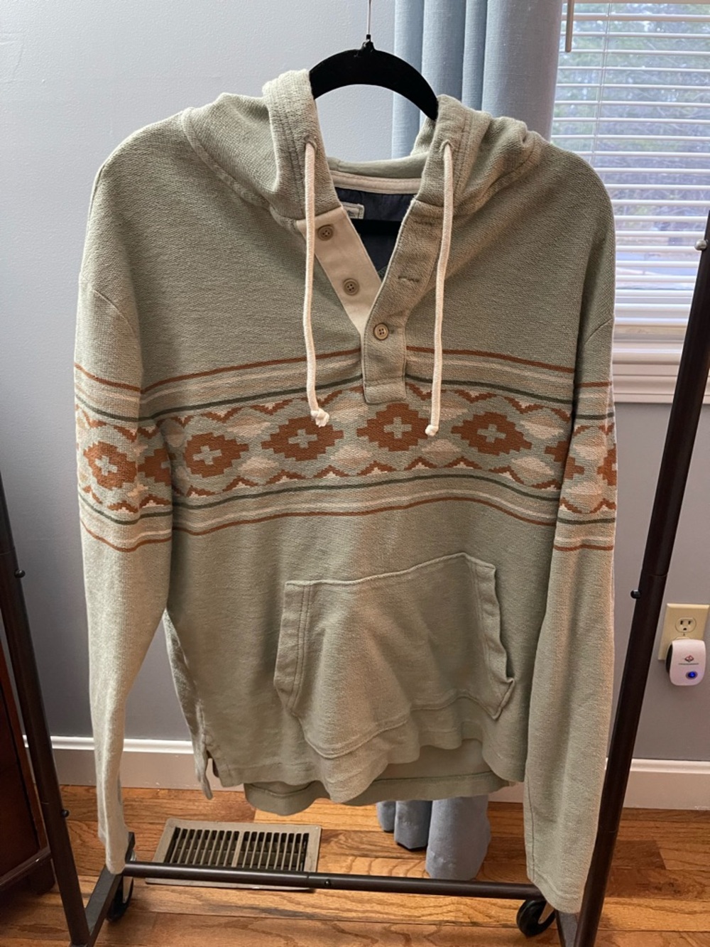 American Eagle Sage Green Hoodie with Southwestern Stripe